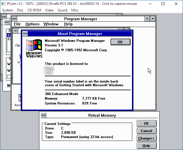 PCS 386 SX - Windows 3.1 386 Enhanced Mode with 32 Bit disk access.png