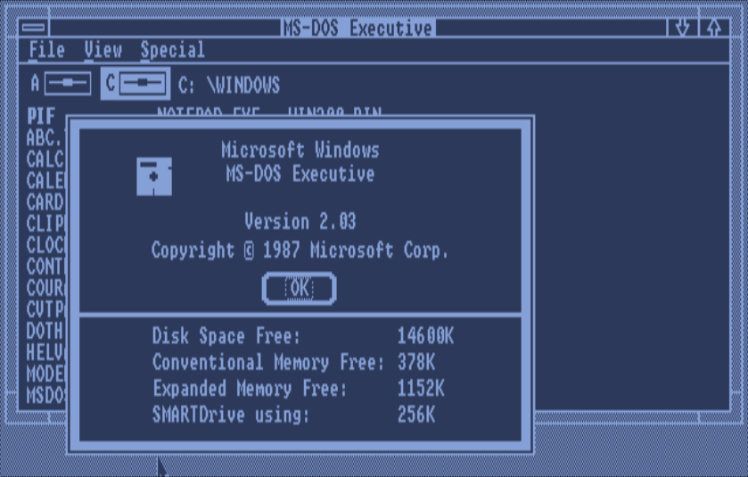 Windows 2.03 with EMS and Smartdive loaded.