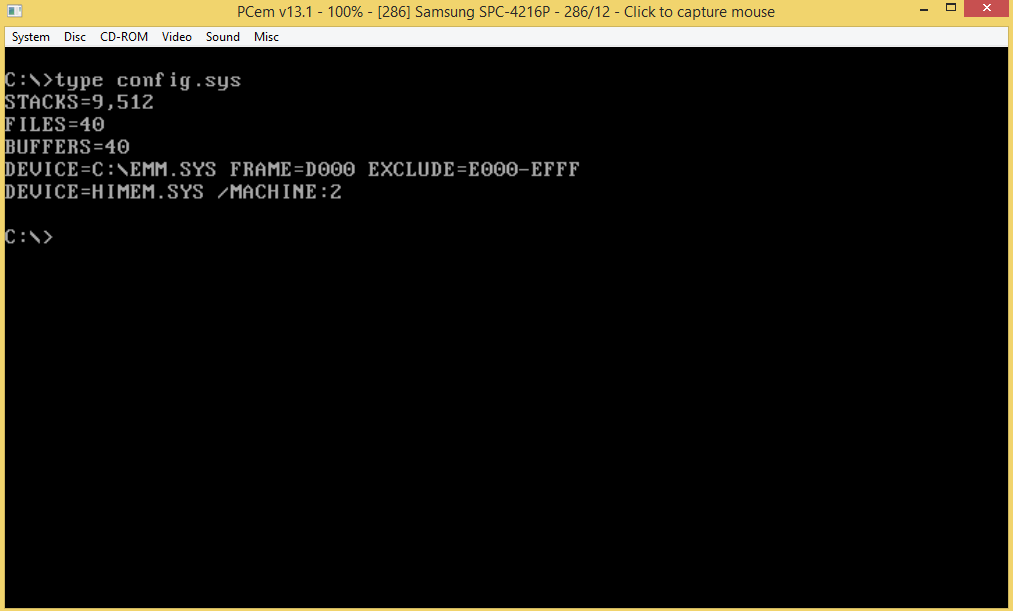 The config.sys file after booting from a bare DOS 3.2 disk