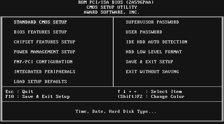 Epox P55-VA BIOS menu